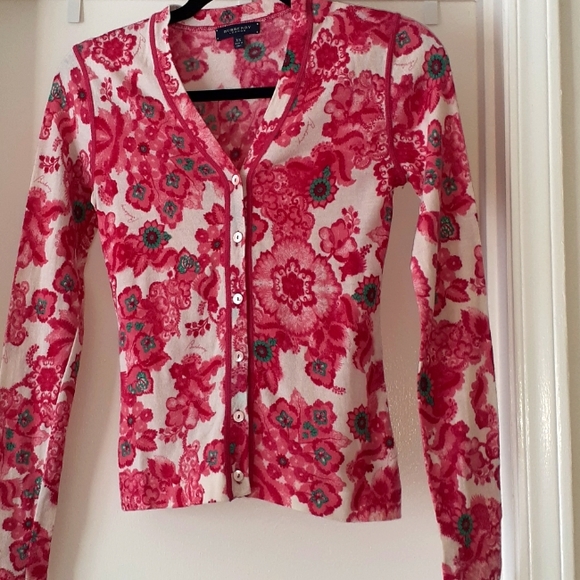 Women's Fuchsia/Emerald multi Pattern Burberry Cardigan - Picture 1 of 5